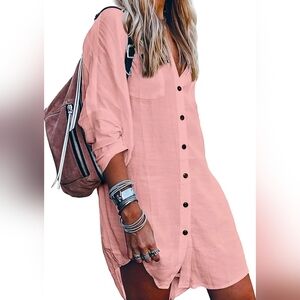 Pink Button-Up Cover Up Shirt
